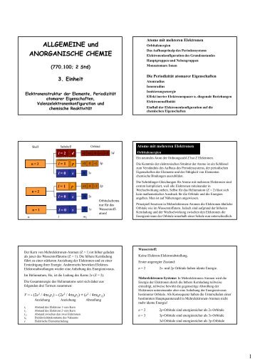 ALLGEMEINE und ANORGANISCHE CHEMIE