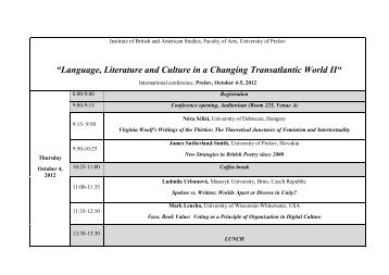 Language, Literature and Culture in a Changing Transatlantic World II