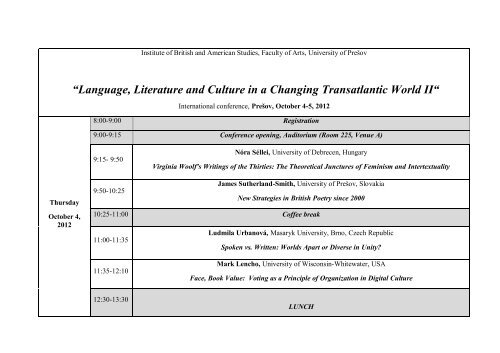 Language, Literature and Culture in a Changing Transatlantic World II