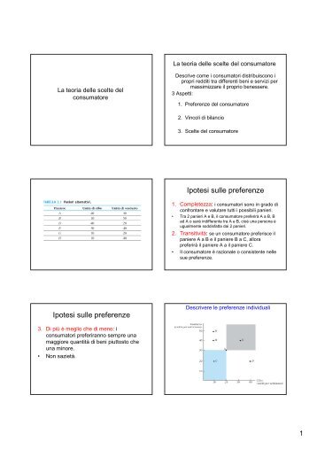 Ipotesi sulle preferenze Ipotesi sulle preferenze - Dipartimento di ...