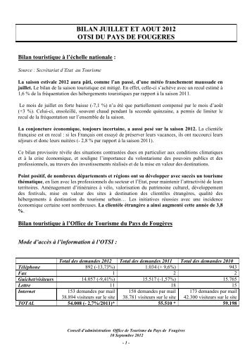 le bilan de saison juillet-août 2012 - Office de tourisme de Fougères