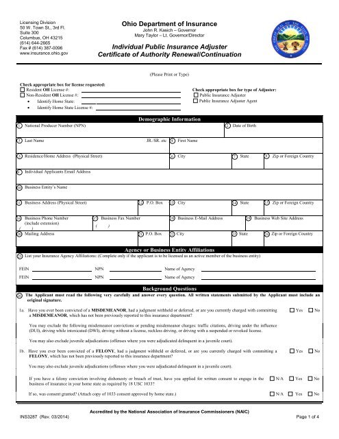 Ohio Inter Document Form.pdf Portable Document Format (pdf) - Ohio Department of Insurance ...
