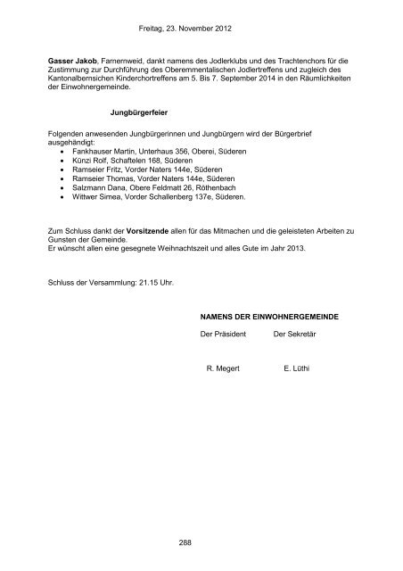 Protokoll der Gemeindeversammlung vom 23. November 2012