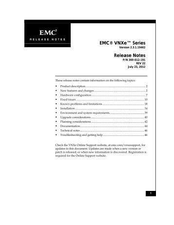 VNXe Series Release Notes - EMC Community Network