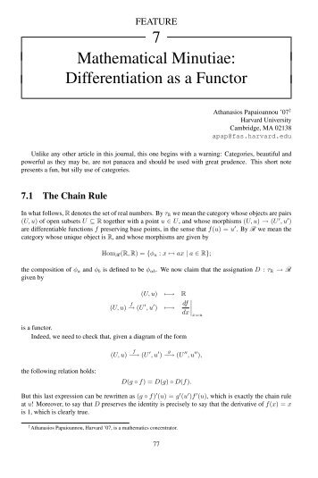 7 Mathematical Minutiae: Differentiation as a Functor