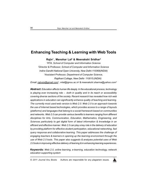 Enhancing Teaching & Learning with Web Tools - Ijoes.org