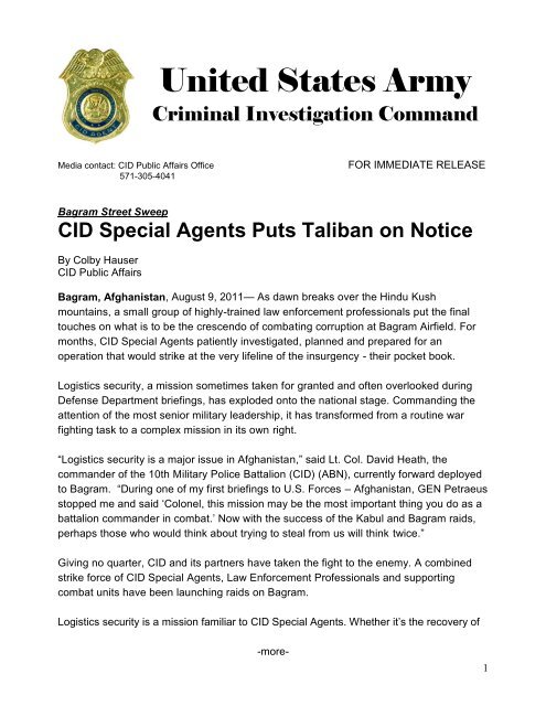 CID Special Agents Puts Taliban on Notice - US Army Criminal ...