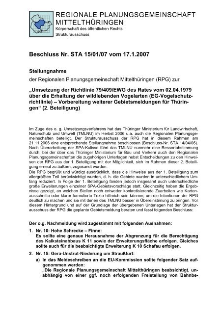 Beschluss STA 15/01/07 - Regionale Planungsgemeinschaften in ...