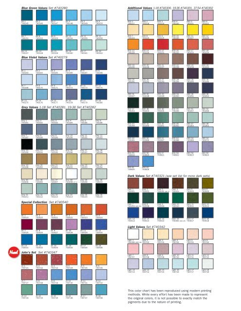 Unison Pastels Colour Chart