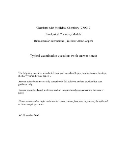 Typical examination questions (with answer notes)