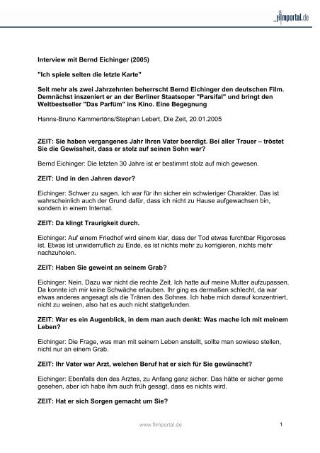 Interview mit Bernd Eichinger (2005) "Ich spiele ... - Filmportal.de