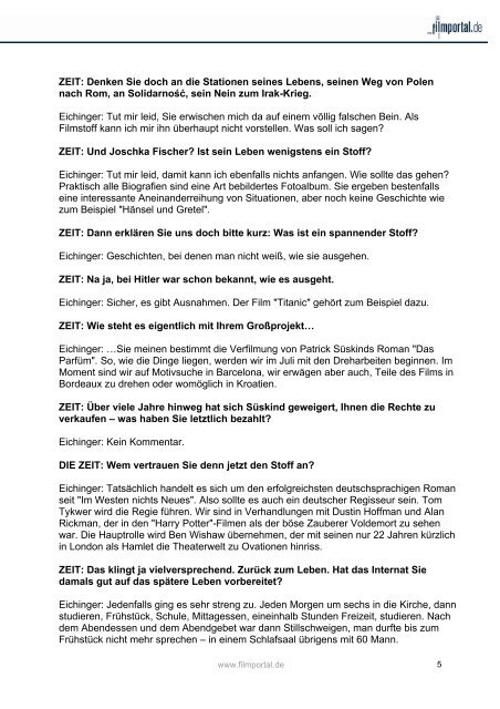 Interview mit Bernd Eichinger (2005) "Ich spiele ... - Filmportal.de