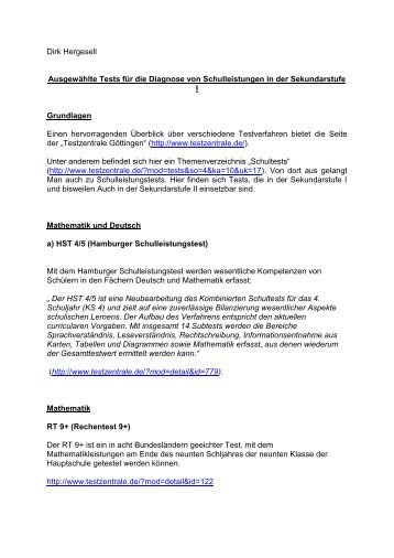 Diagnosetests, Papier von Dirk Hergesell (pdf) - Schulinfos