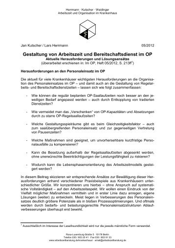 Gestaltung von Arbeitszeit und Bereitschaftsdienst im OP - Aktuelle ...