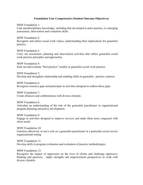 MSW Program Competencies