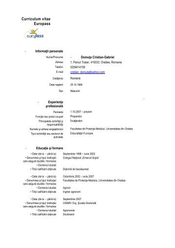 Curriculum vitae Europass - USAMV Cluj-Napoca
