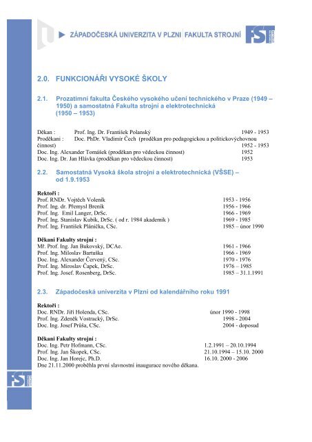 funkcionÃ¡Å™i vysokÃ© Å¡koly - Fakulta strojnÃ­ - ZÃ¡padoÄeskÃ¡ univerzita v ...