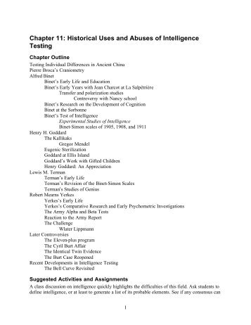 Chapter 11: Historical Uses and Abuses of Intelligence Testing