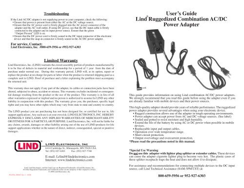 Ruggedized AC DC Combo Adapter (475KB pdf) - Lind Electronics