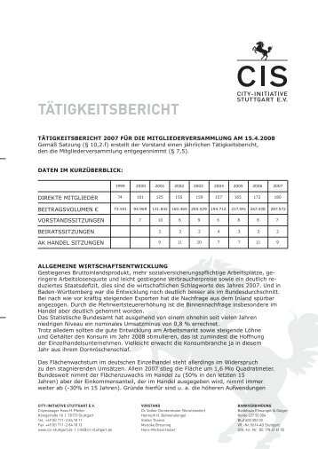 TäTIGKEITSBERIChT - CIS City-Initiative Stuttgart eV