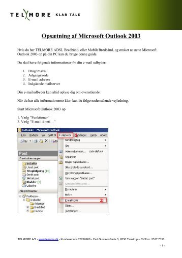 OpsÃ¦tning af Microsoft Outlook 2003 - Telmore