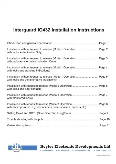 Hoyles IG432 Interguard Installation Instructions