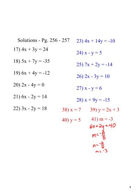 Solutions Pg 256 257 17 4x 3y 24 18 5x 7y 35 19 6x