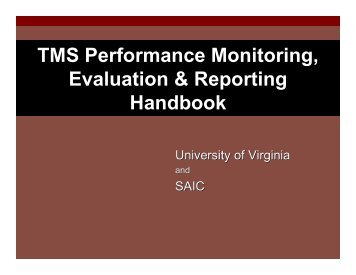 TMS Performance Monitoring, Evaluation & Reporting Handbook