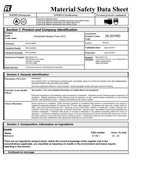 Download MSDS sheet - Recochem Inc.