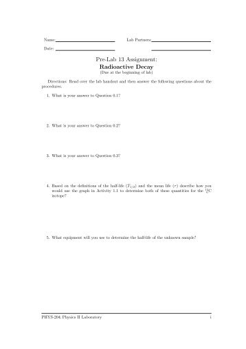 Pre-Lab 13 Assignment: Radioactive Decay