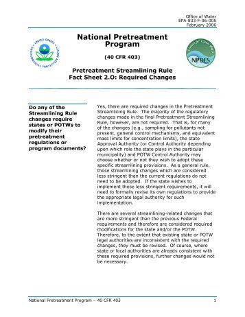 Pretreatment Streamlining Rule Fact Sheet 2.O: Required Changes