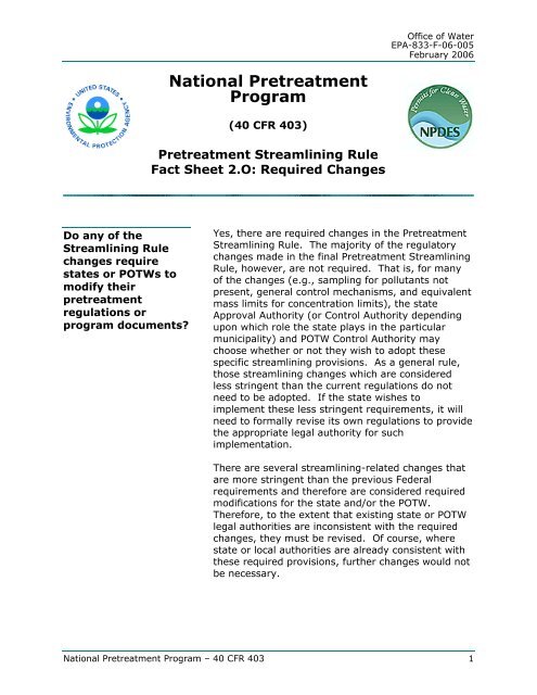 Pretreatment Streamlining Rule Fact Sheet 2.O: Required Changes