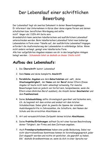 Der Lebenslauf einer schriftlichen Bewerbung - VS Heroldsbach