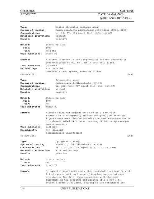 CAFEINE CAS : 58-08-2 - UNEP Chemicals