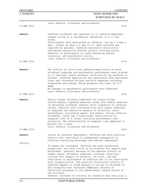 CAFEINE CAS : 58-08-2 - UNEP Chemicals