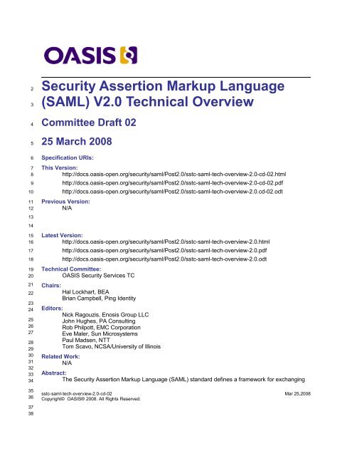 (SAML) V2.0 Technical Overview - OASIS Open Library