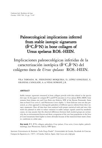 (Î´13C,Î´15N) in bone collagen of Ursus spelaeus ROS.-HEIN