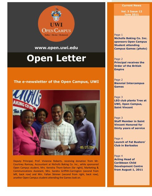 Open Letter Volume 3 June 2011. - Open Campus - Uwi.edu