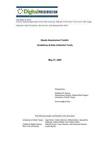 Needs Assessment Toolkit - University of North Texas