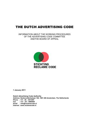 THE DUTCH ADVERTISING CODE - Stichting Reclame Code