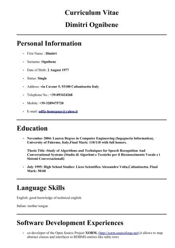 Curriculum Vitae Dimitri Ognibene Personal Information Education ...