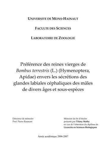 Préférence des reines vierges de Bombus terrestris - Laboratoire de ...