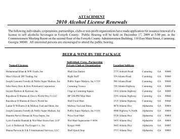 2010 Alcohol License Renewals - Forsyth County Government