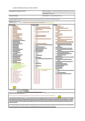 Plating & Effluent Plant - Carrs of Sheffield Health and Safety ...