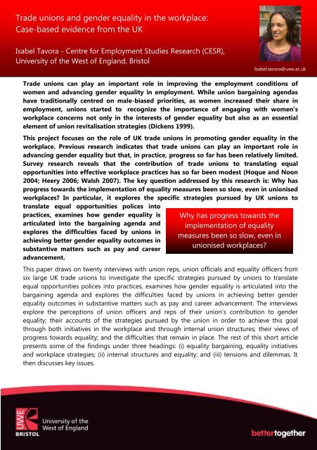 Trade unions and gender equality in the workplace: Case-based ...