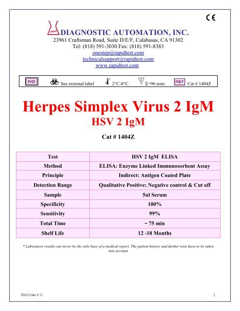 HSV-2 IgM - ELISA kits - Rapid tests