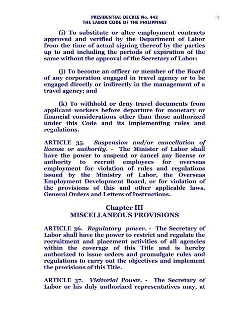 labor presidential no decree code PRESIDENTIAL No 16 DECREE
