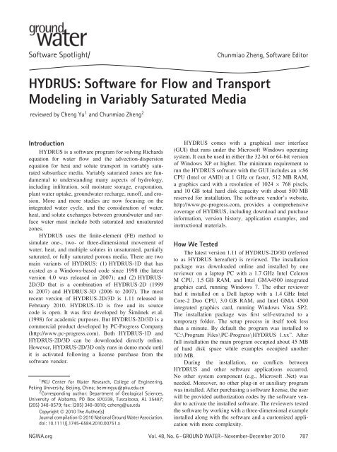 Hydrus Software HYDRUS: Software for Flow and Transport Modeling ... - PC-Progress