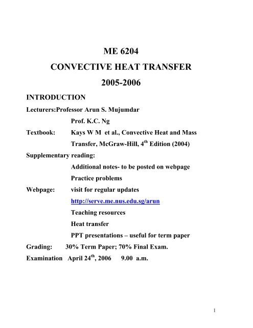 ME 66204 CONVECTIVE HEAT TRANSFER