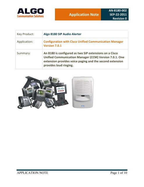 Application Note - Algo Communication Products